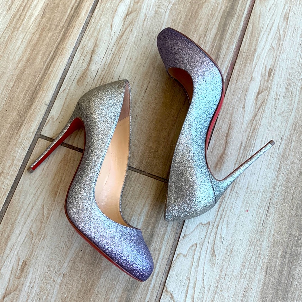 Christian Louboutin Glitter Ombré Pumps Silver Purple Dégradé Heels EU 37 US 7